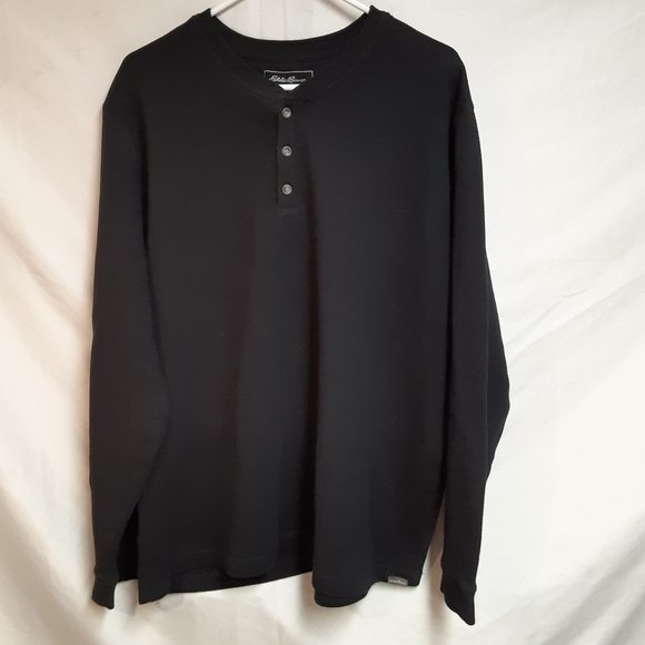 EDDIE BAUER THERMAL WAFFLE KNIT HENLEY in BLACK, MENS SIZE 2XL. - Picture 3 of 11